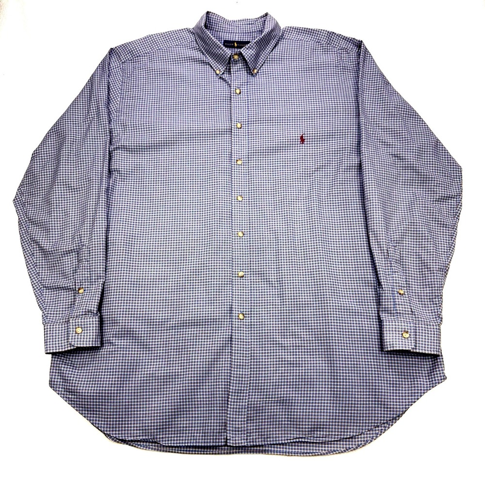Polo Ralph Lauren Gingham Shirt Men 3XL Tall Blue Check Button Down L/S